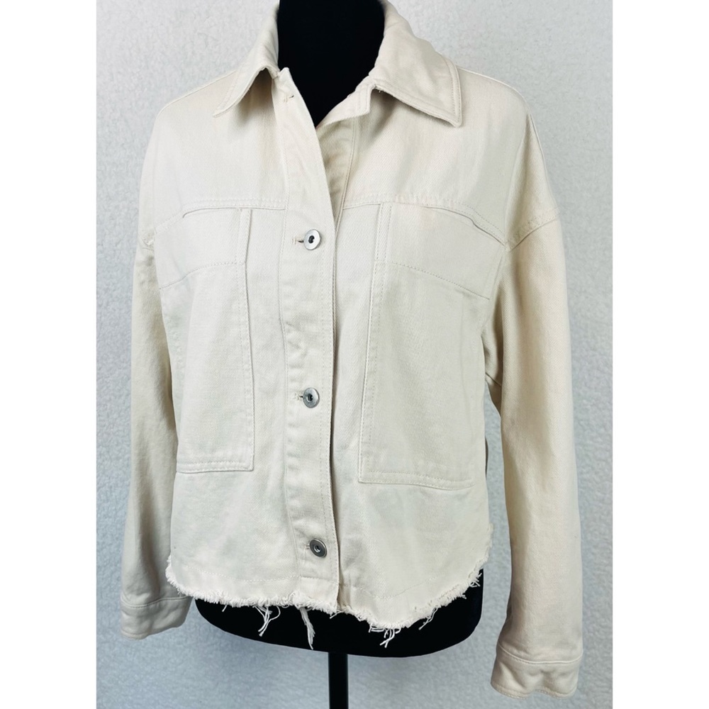 ZARA • Cream Cropped Frayed Hem Denim Jacket, XS - Picture 16 of 16